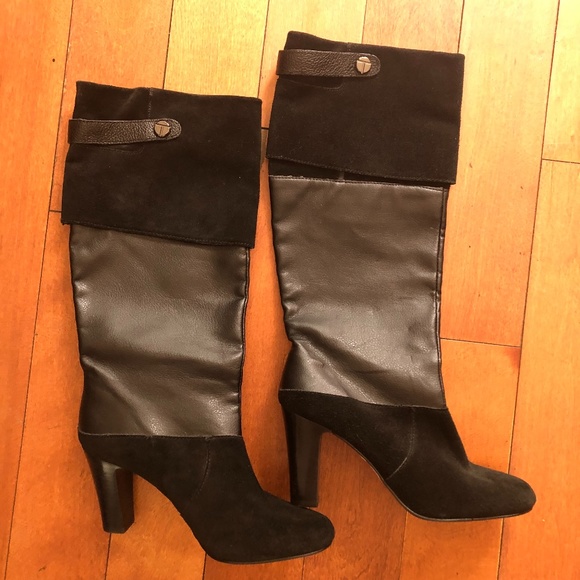 Tahari tall black leather and suede boots - Picture 1 of 7
